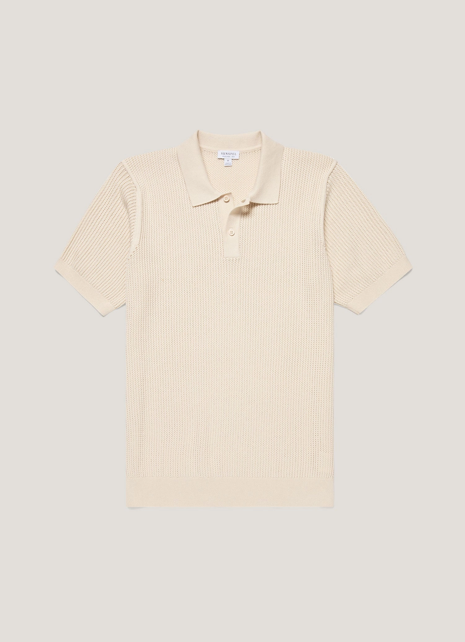 Men's Linear Mesh Knit Polo Shirt in Ecru Weekend Outfit Wear