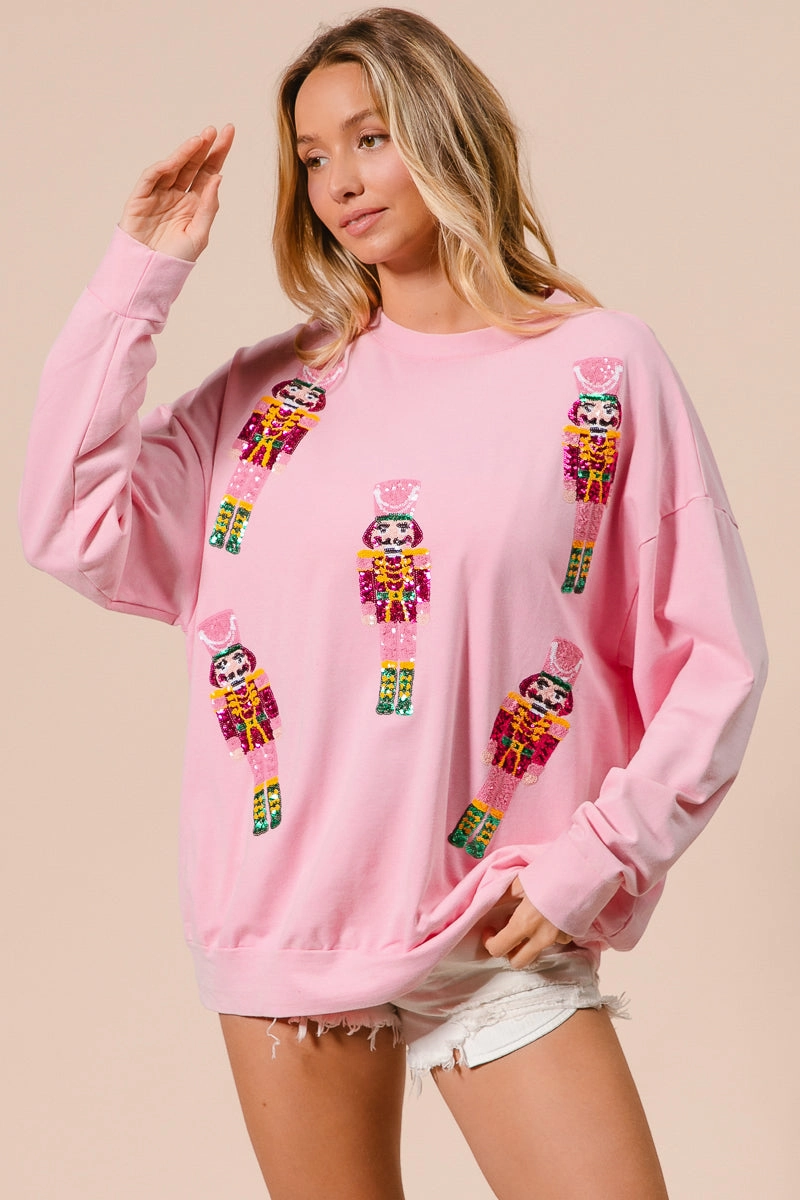 IT1508G-39 | SEQUIN NUTCRACKERS EMBROIDERY CHRISTMAS PULLOVER Simple Fit
