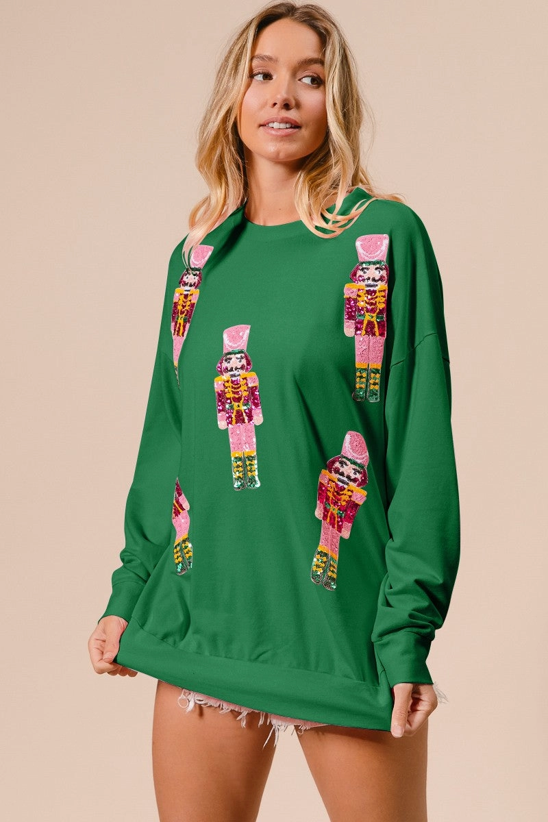 Travel Essential Layer Essential IT1508G-39 | SEQUIN NUTCRACKERS EMBROIDERY CHRISTMAS PULLOVER