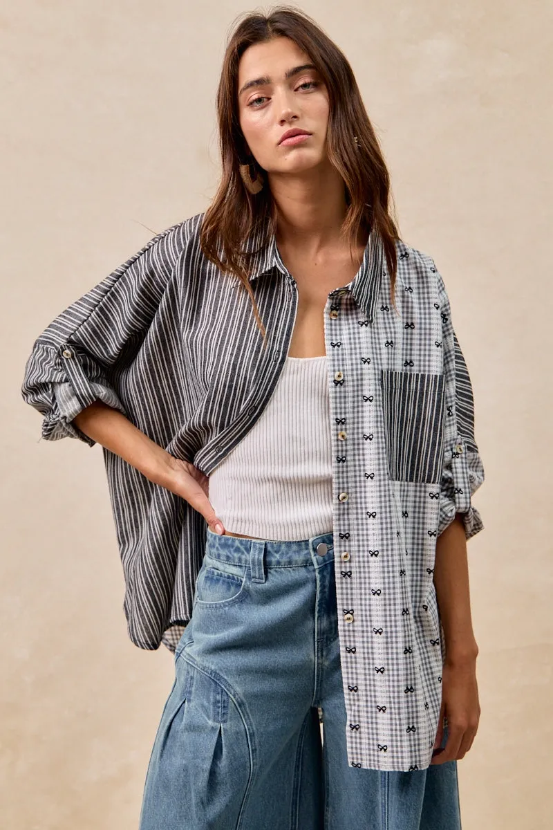 Weekend Outing Wear Flexible Fit IT1770G-05 | BOW PRINT AND STRIPES MIX AND MATCH SHIRT TOP