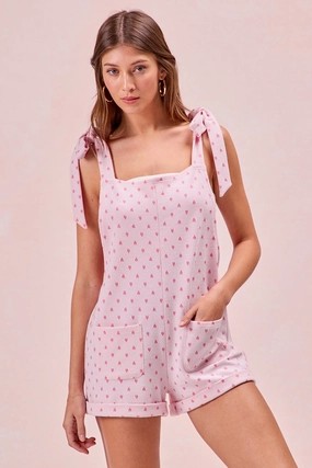 IB1722S-01P | TEXTURED HEART KNIT SHOULDER TIED ROMPER Matte Fabric