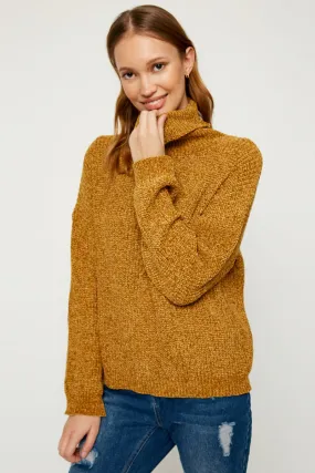 Velvet Yarn Knit Turtle Neck Sweater Leather Bits