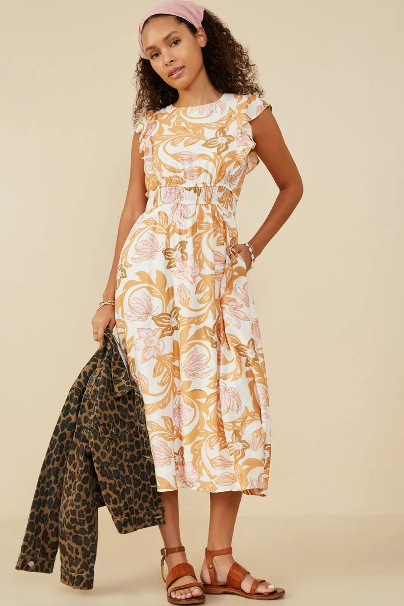 Lightweight-Structure Daily Style Floral Print Ruffled Sleeveless Dress