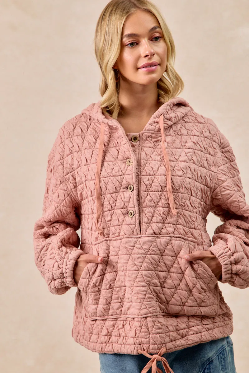 IT4624S-03 | QUILITING KNIT BUTTONED HOODIE TOP WITH POCKET Training Wear