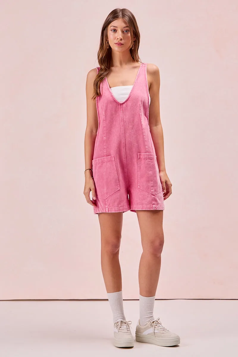 IB1356J-01 | PATCH VINTAGE WASHED DENIM SHORTALL Layer Essential Cozy Comfort