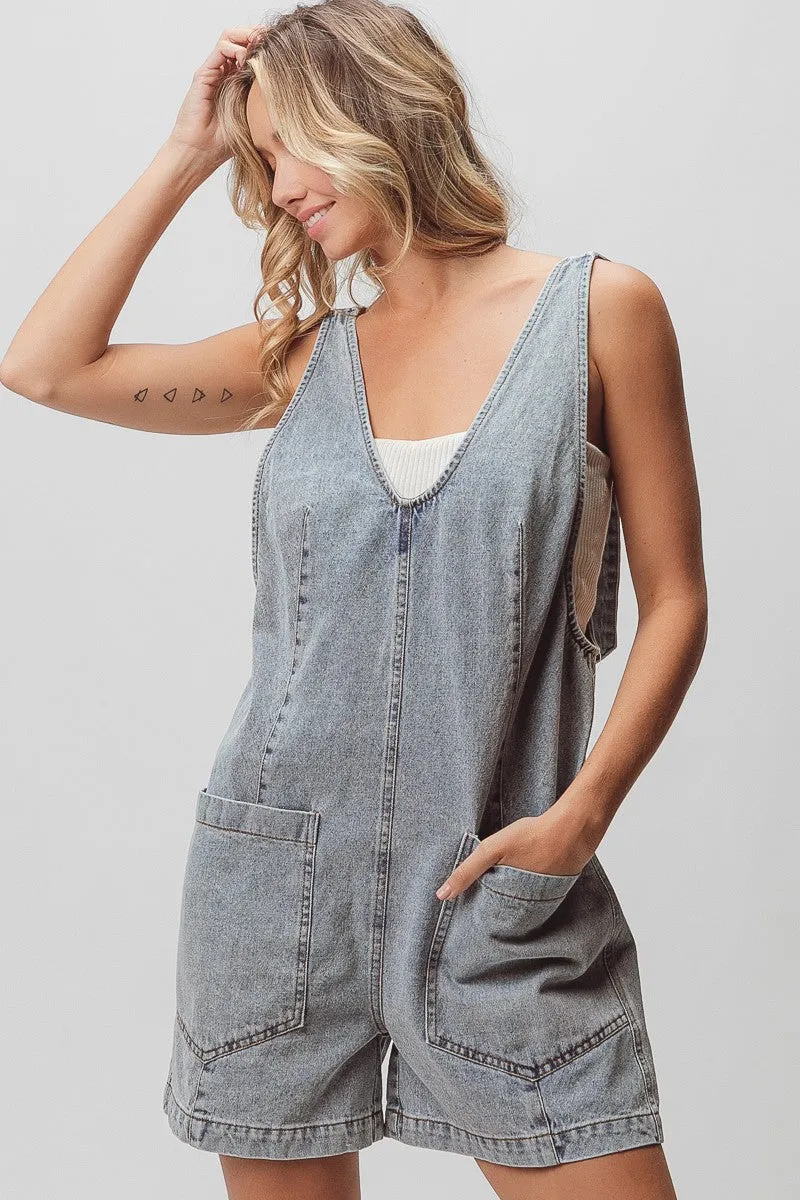 Quick Motion IB1356J-01 | PATCH VINTAGE WASHED DENIM SHORTALL