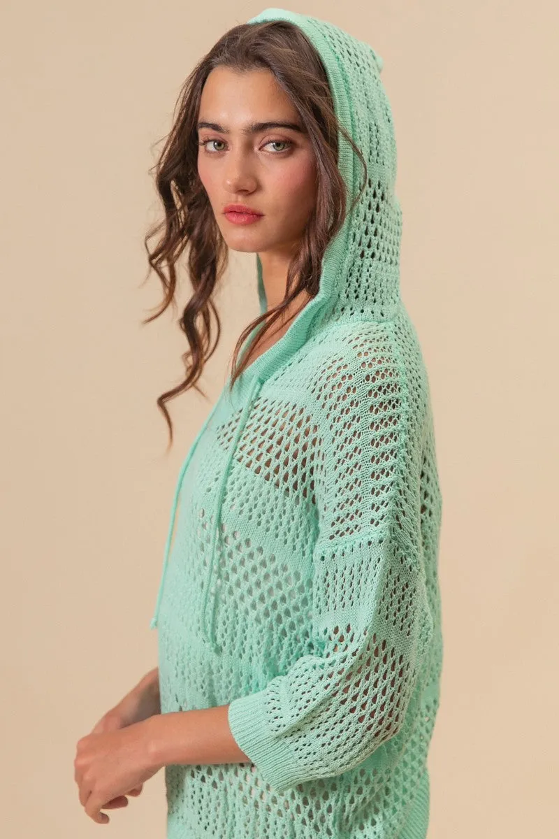 Sporty Touch IP9783-01 | OPEN KNIT V-NECK HOODED LIGHTWEIGHT COVER UP