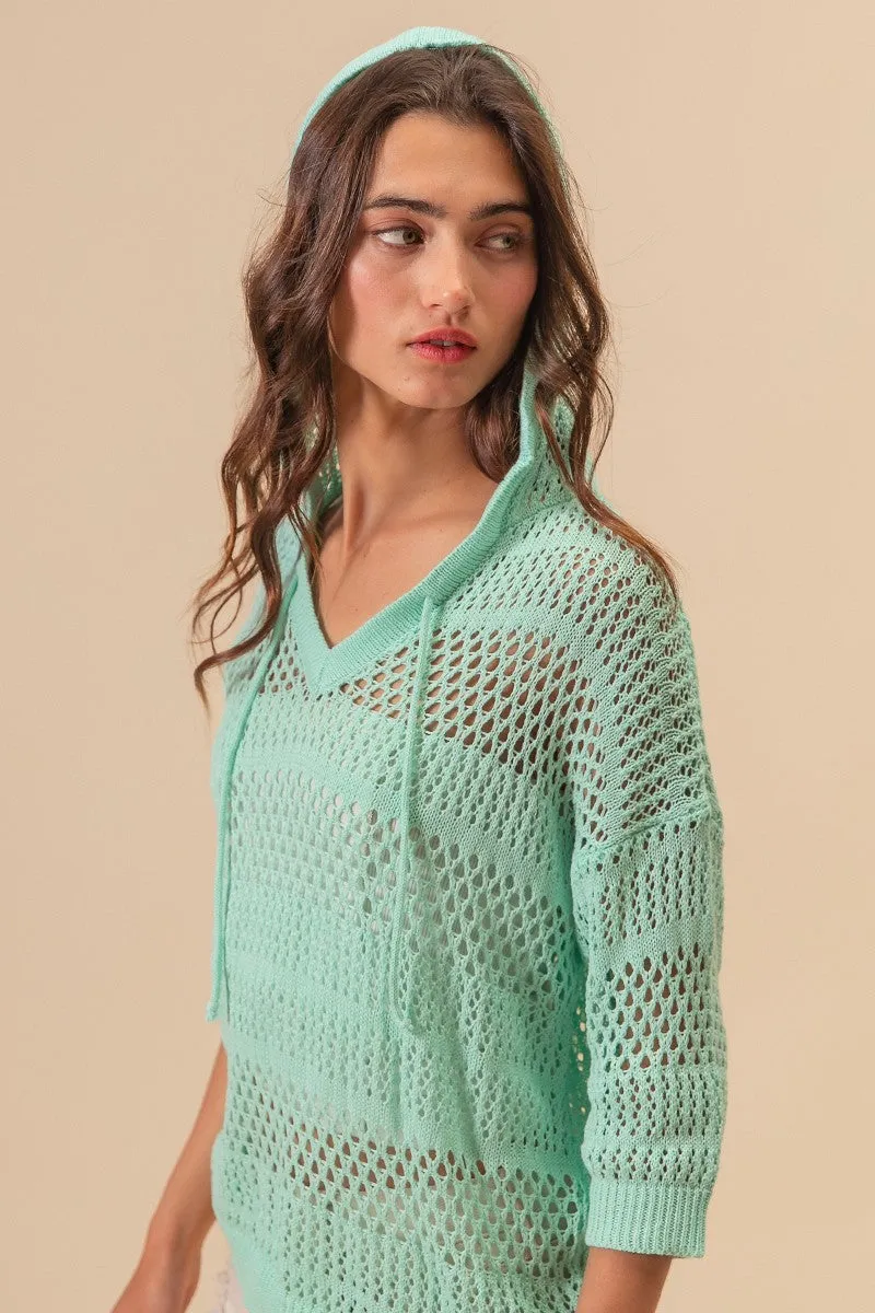 IP9783-01 | OPEN KNIT V-NECK HOODED LIGHTWEIGHT COVER UP Outdoor Ready Layer Comfort