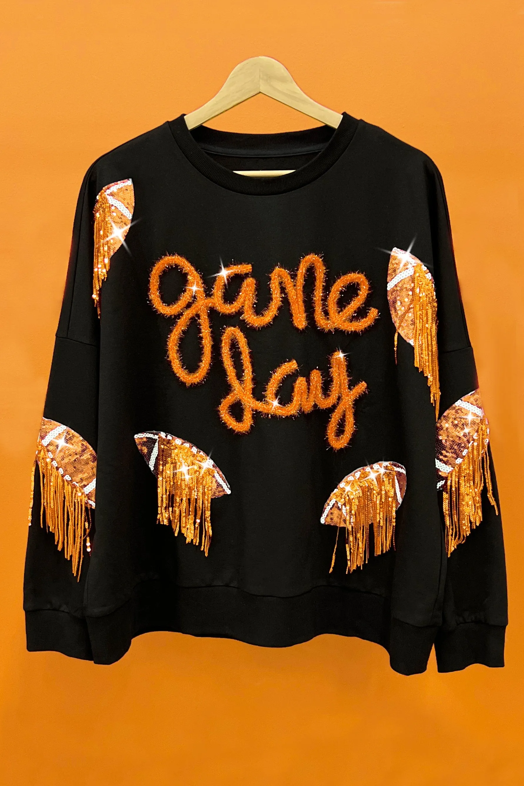 IP8321G-04 | SEQUIN FRINGED FOOTBALL PATCH GAME DAY SWEATSHIRT UV Protection