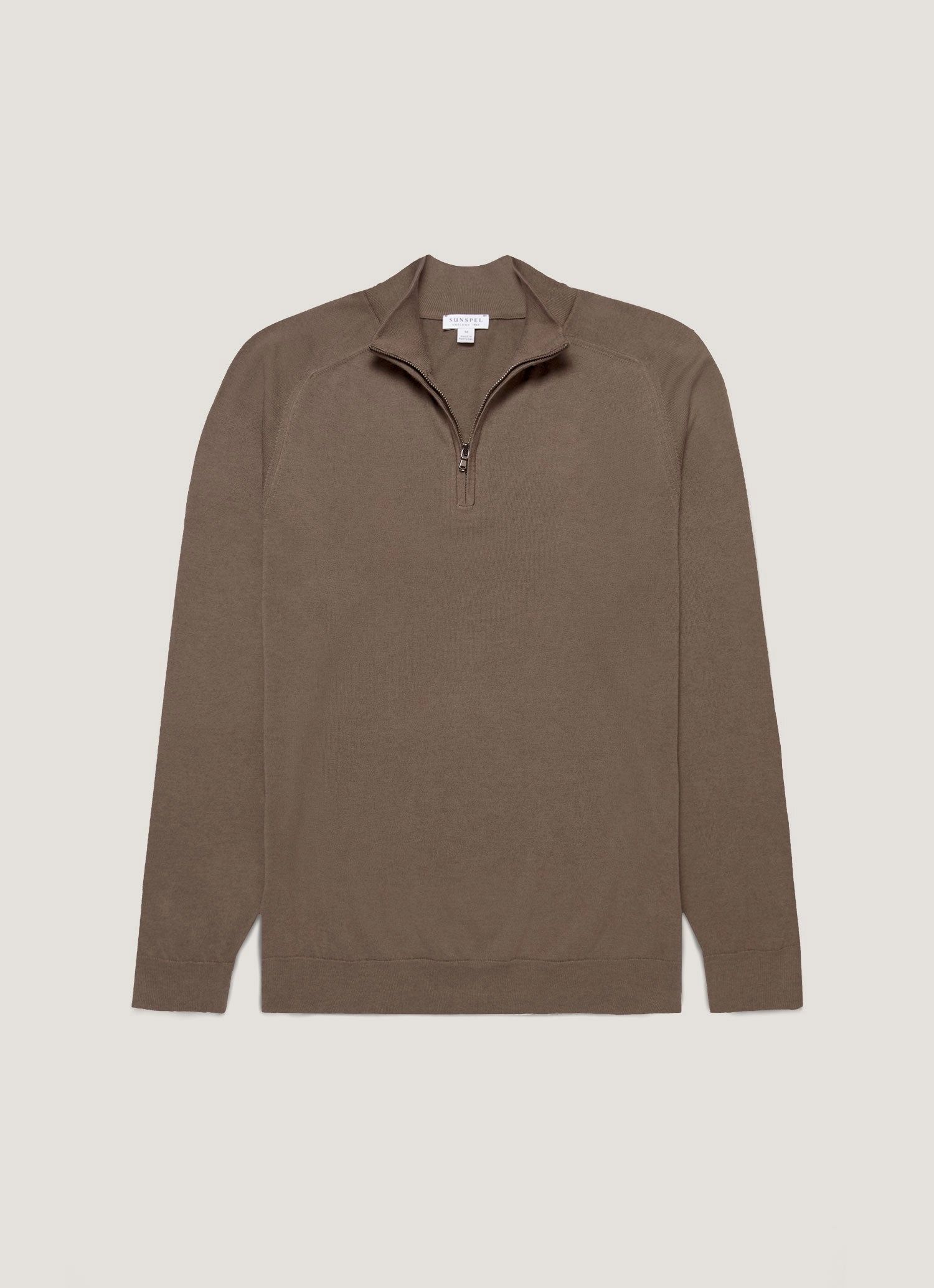 Relaxed-fit knitted piece Winter wardrobe staple Men's Sea Island Cashmere Half Zip in Bark