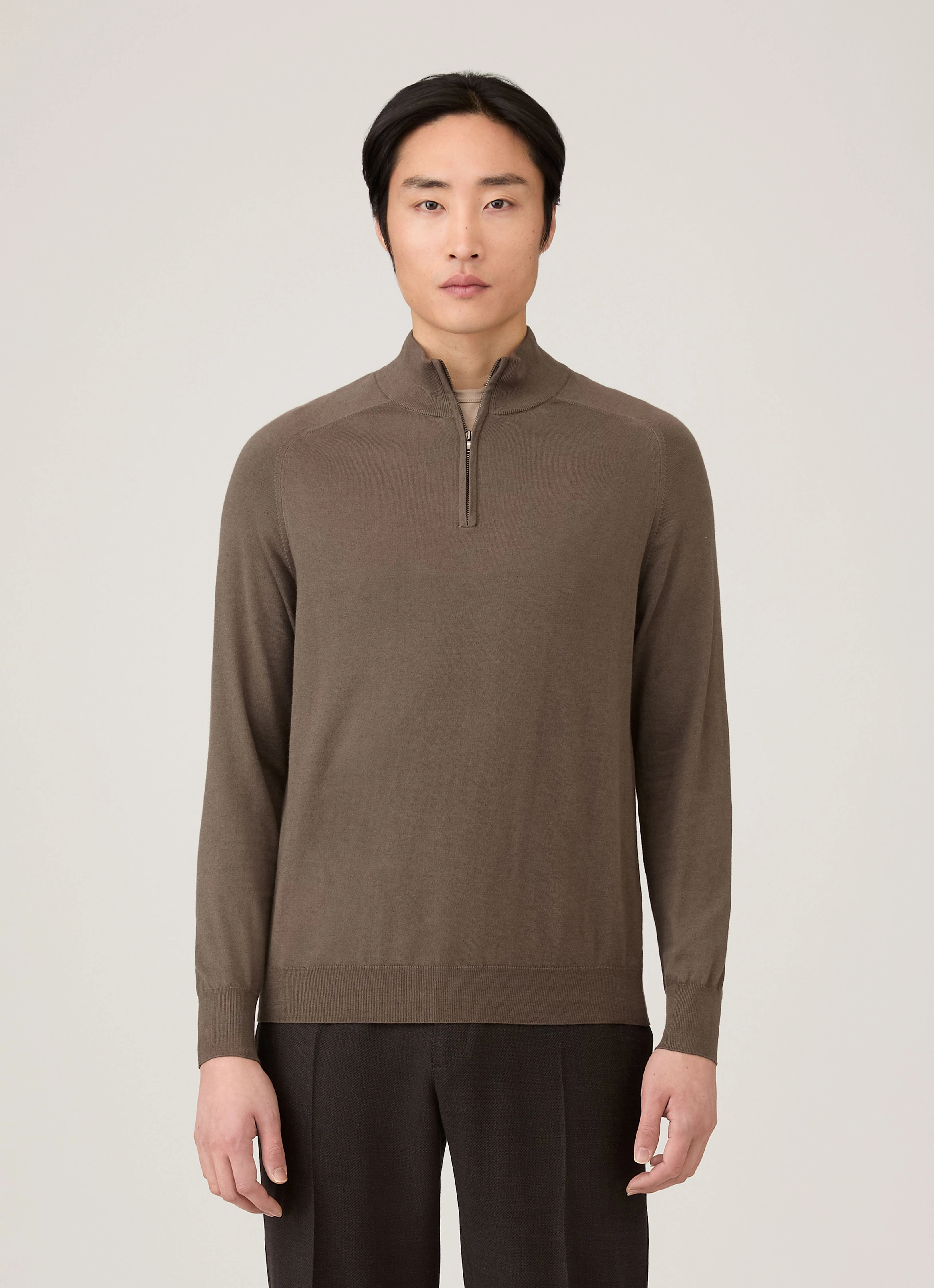 Trendy Design Men's Sea Island Cashmere Half Zip in Bark