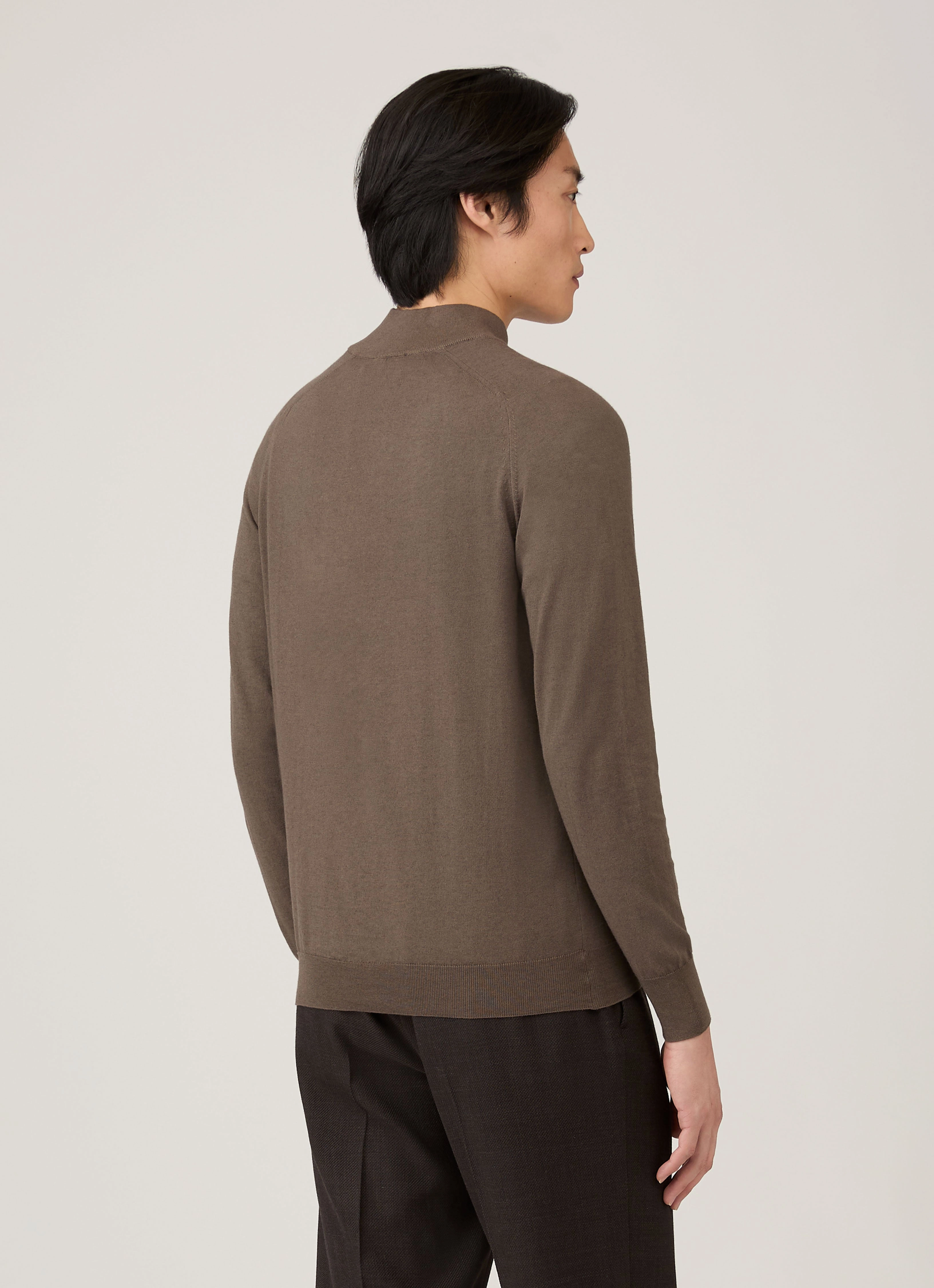 Trendy Design Men's Sea Island Cashmere Half Zip in Bark