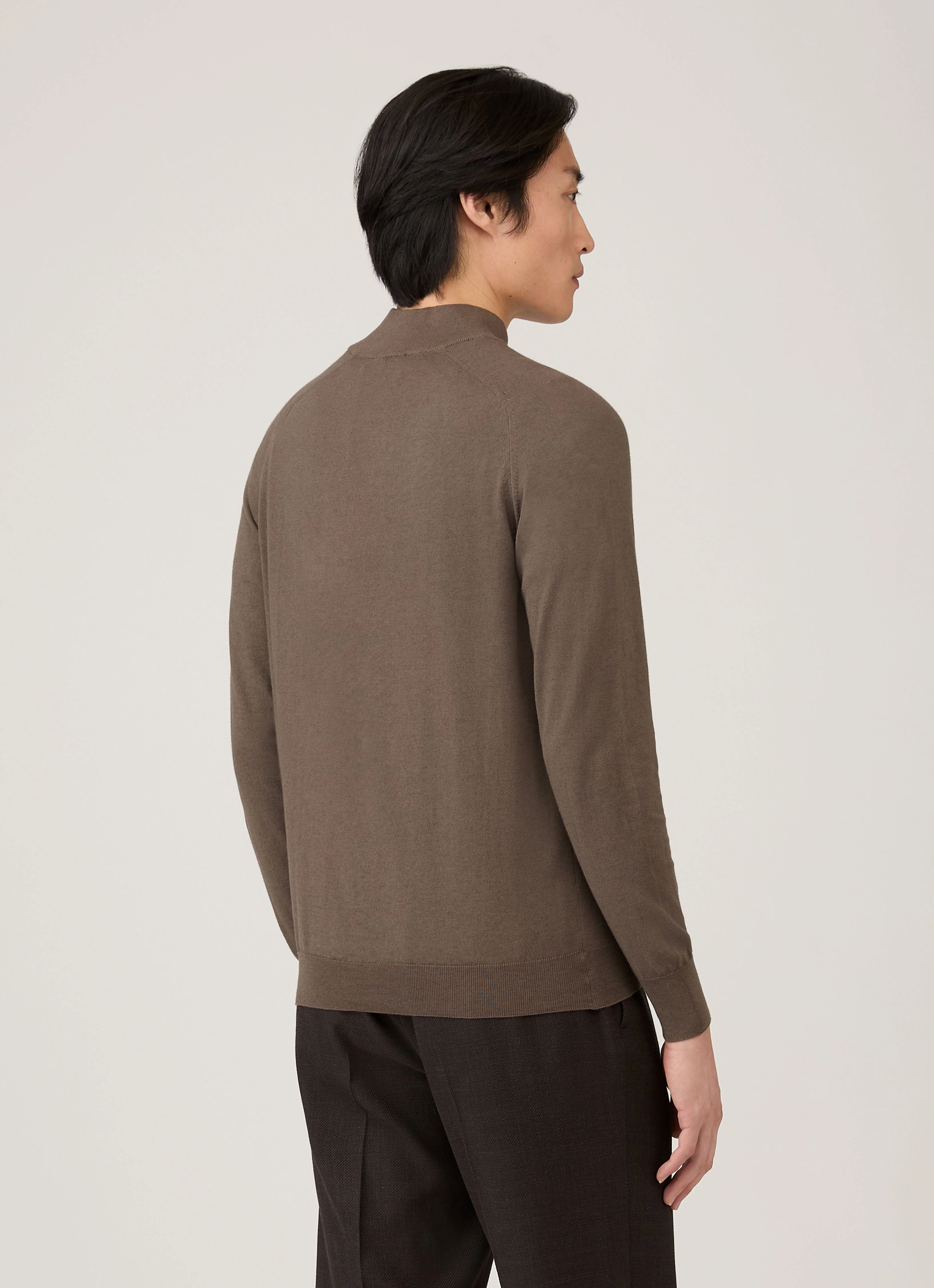 Trendy Design Men's Sea Island Cashmere Half Zip in Bark
