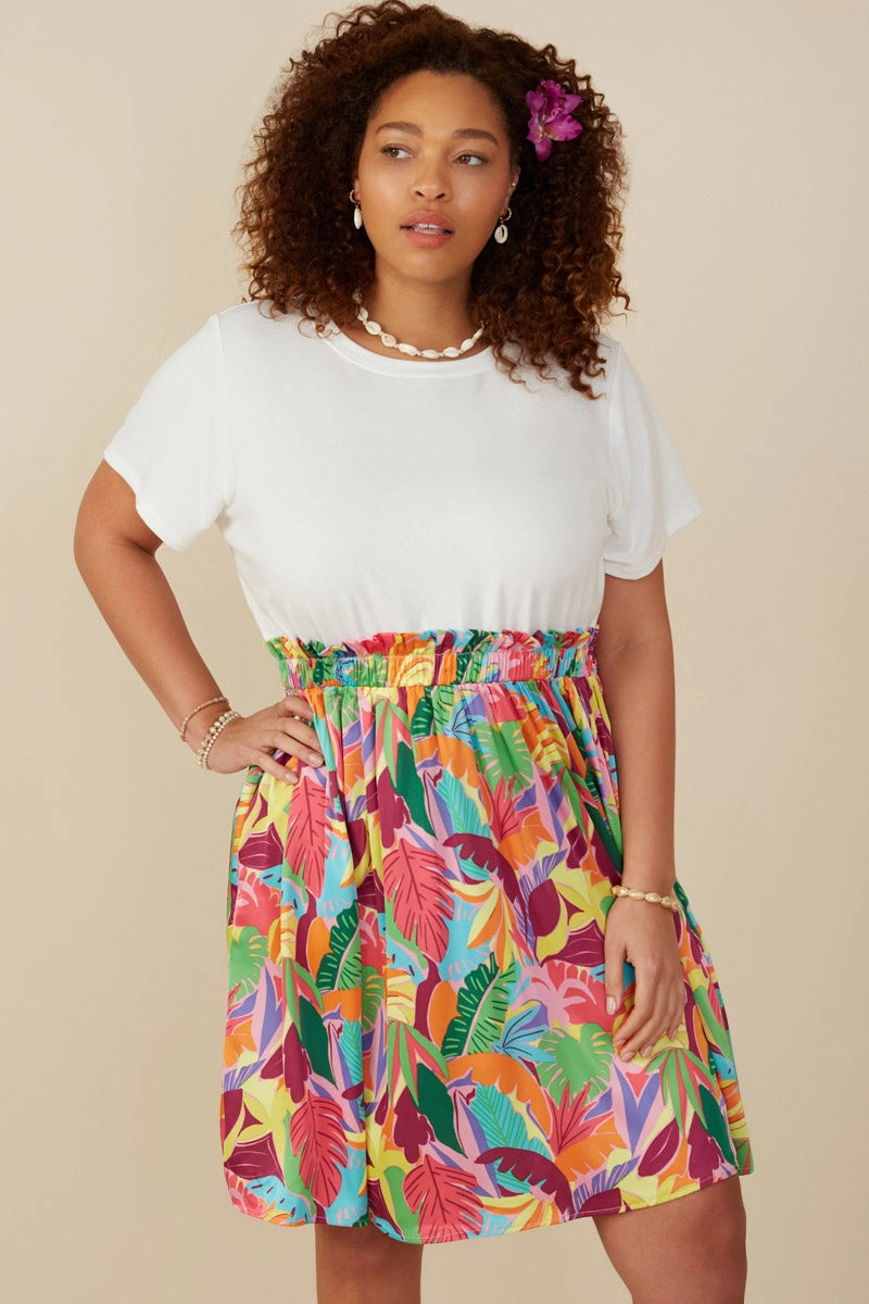 Timeless Look Tropical Satin Chiffon Mixed Media Dress