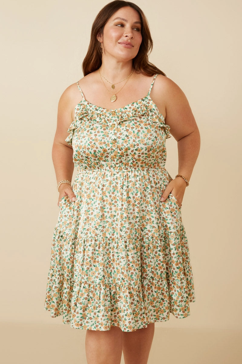 Womens Ditsy Floral Button Detail Ruffled Tank Dress premium-quality