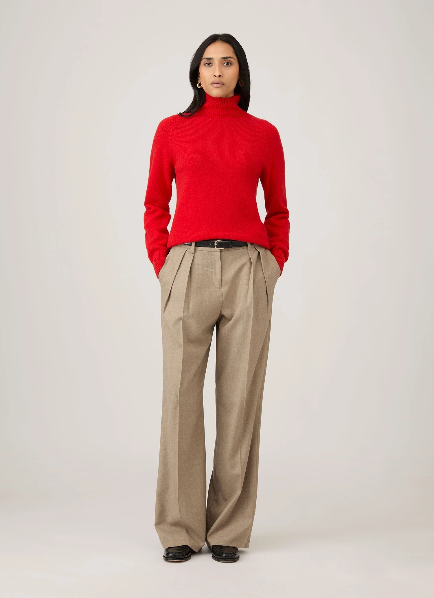 Trendy Knit Women's Lambswool Funnel Neck Jumper in Bright Red