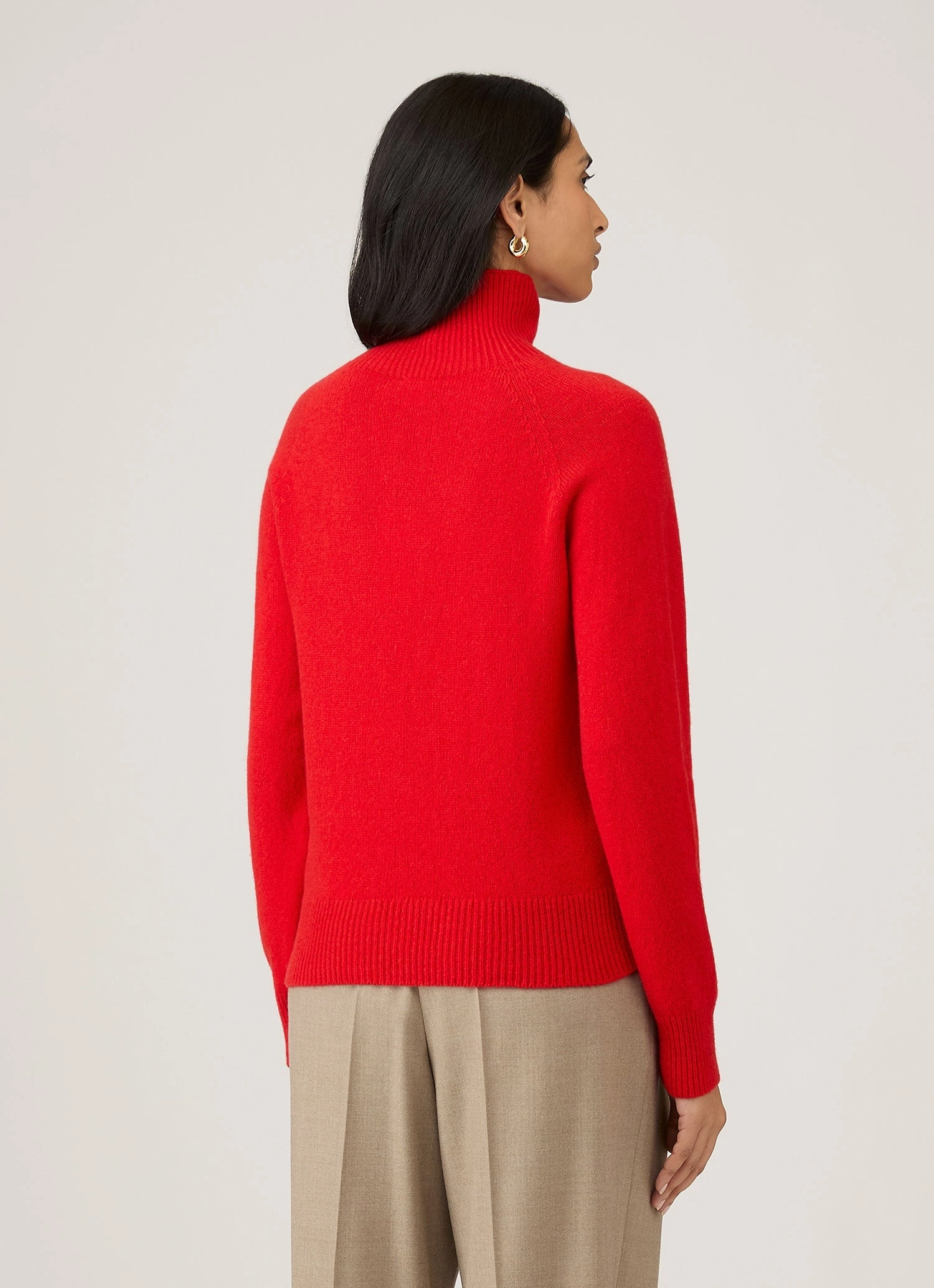 Trendy Knit Women's Lambswool Funnel Neck Jumper in Bright Red