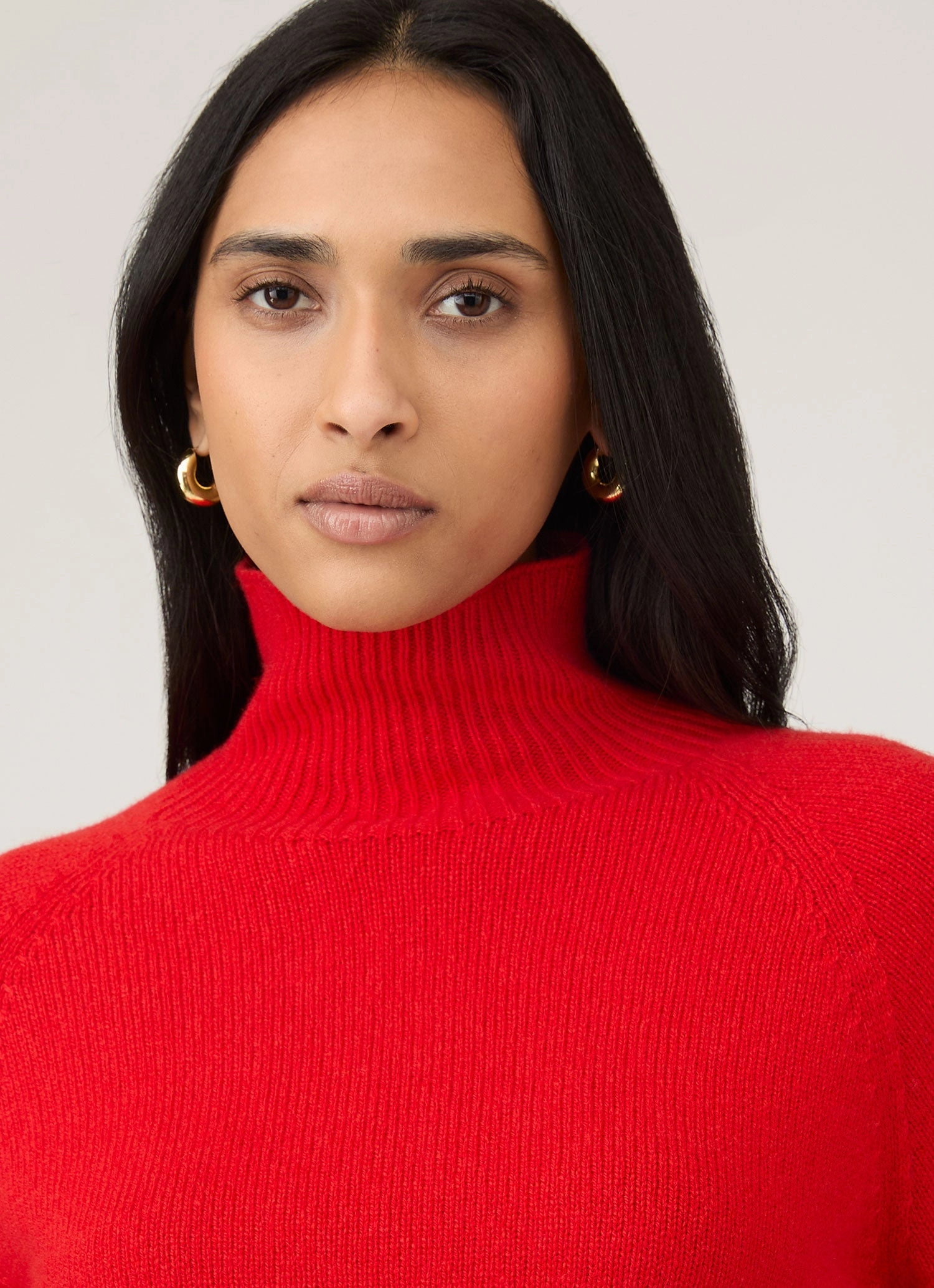 Trendy Knit Women's Lambswool Funnel Neck Jumper in Bright Red