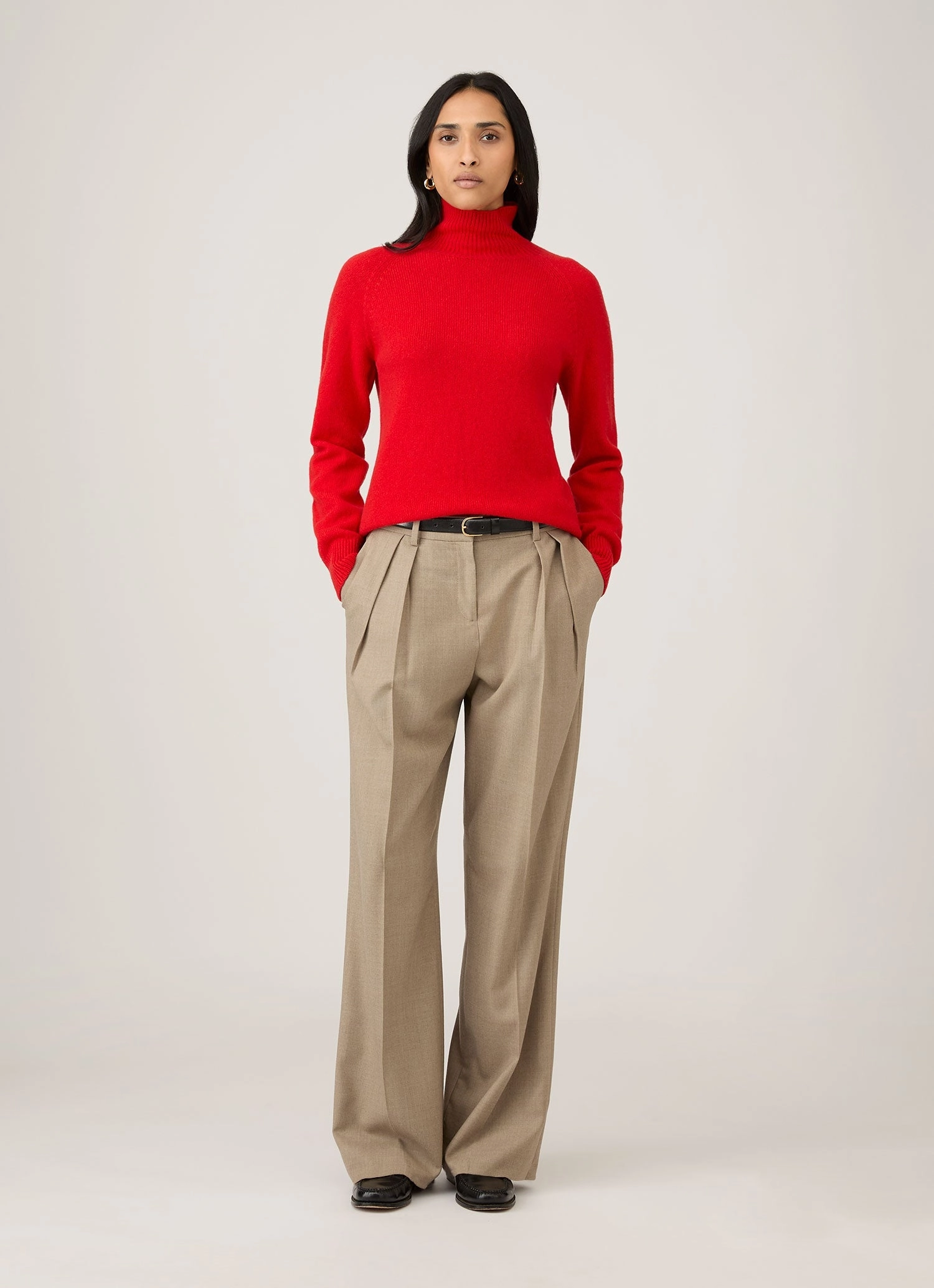 Trendy Knit Women's Lambswool Funnel Neck Jumper in Bright Red