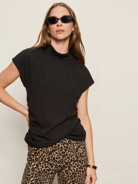 Draped Sleeveless Mock Neck Top Black European and American style career women