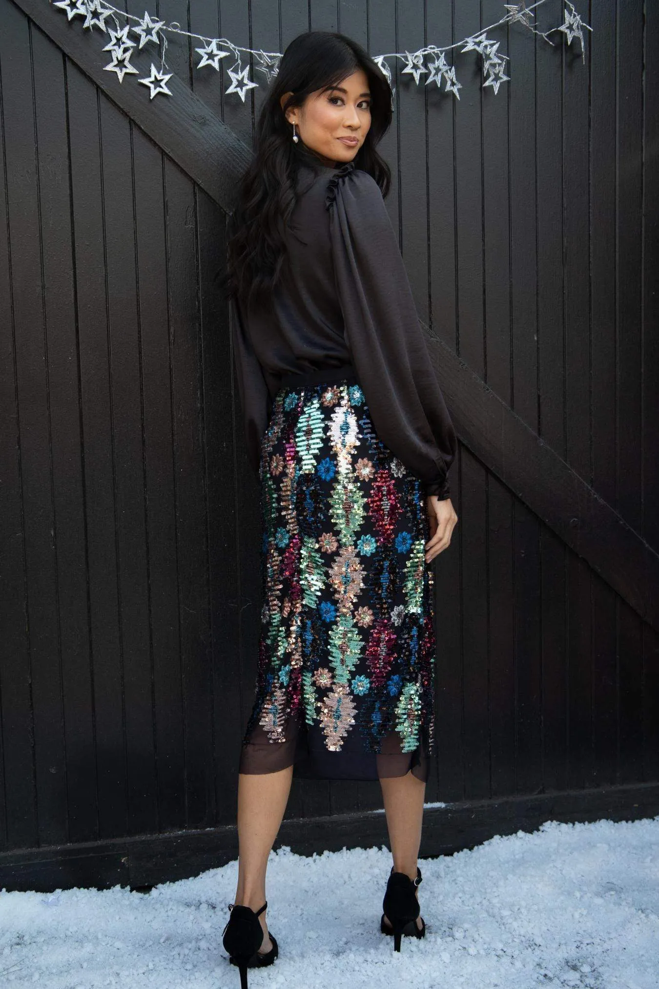 Tribal Shine Midi Skirt Draped Look