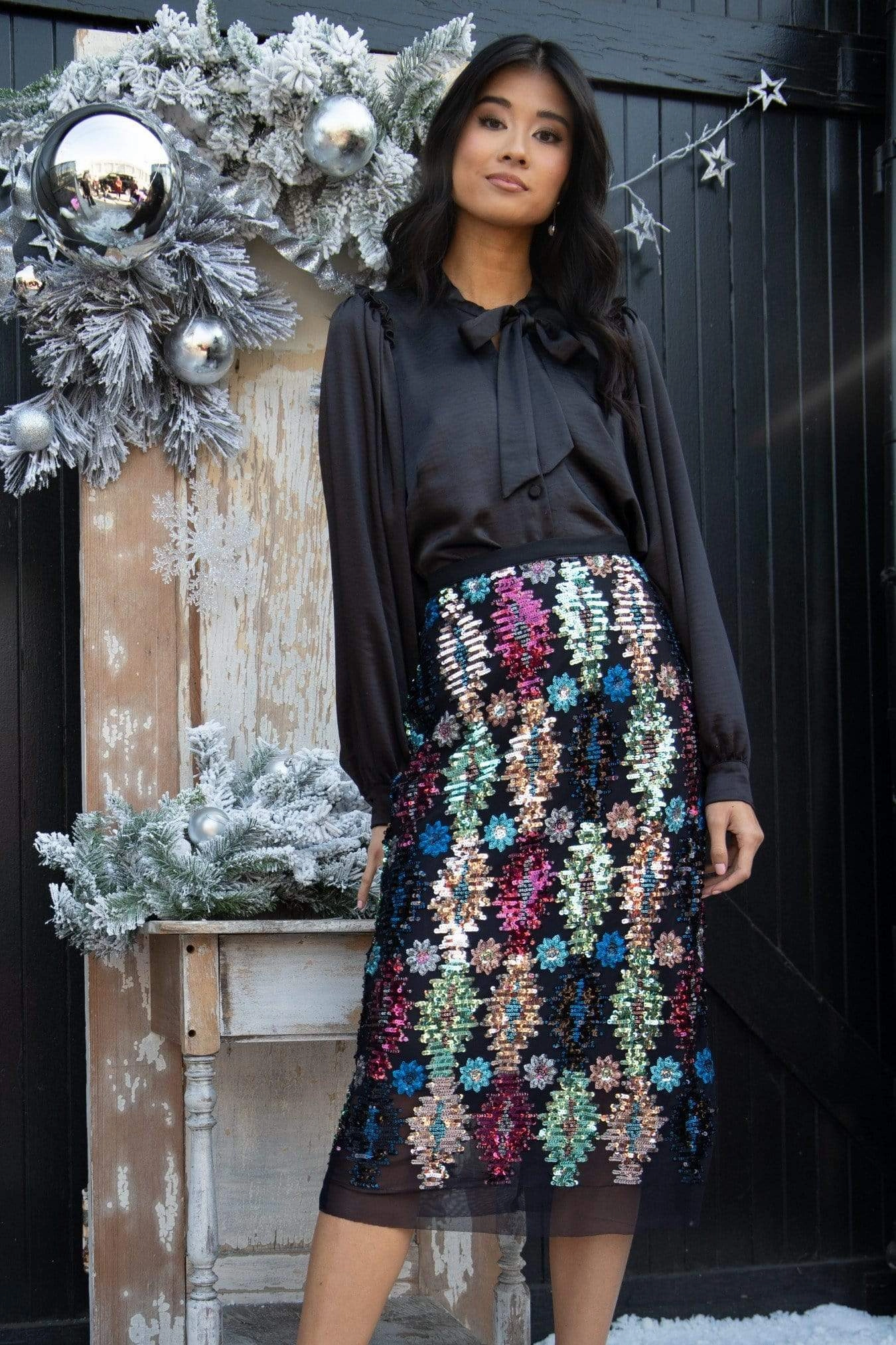 Tribal Shine Midi Skirt Fresh Look