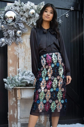 Tribal Shine Midi Skirt Basic Layers Personality Style