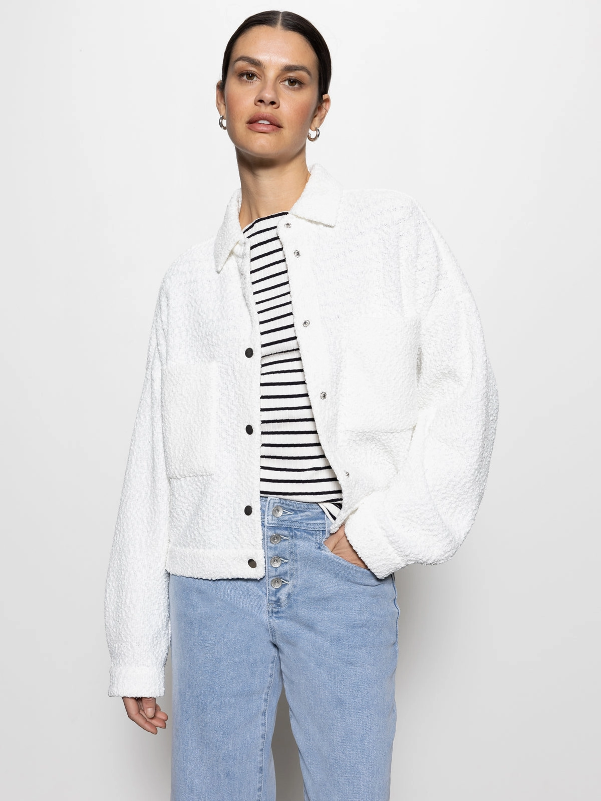 Trimmer Knit Shacket Chalk Tailored Coat Insulated Coat