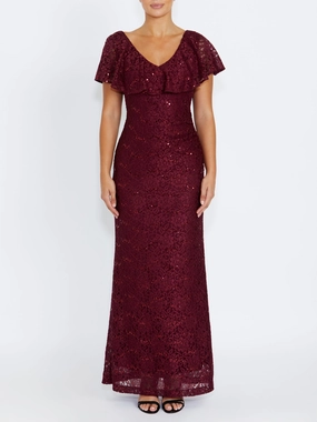 Trudy Malbec Sequin Lace Gown light layering