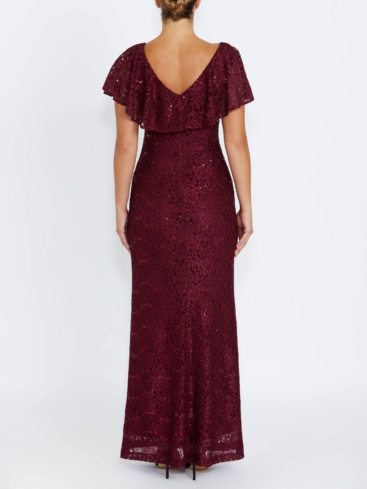 Trudy Malbec Sequin Lace Gown Top Stitch