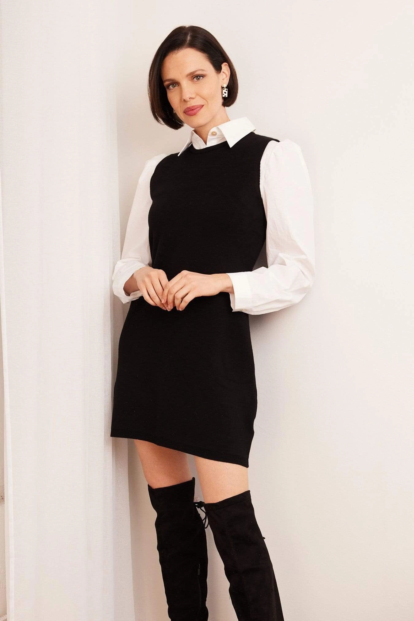 Layered Mini Dress - Black and White High impact