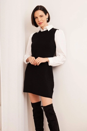 Layered Mini Dress - Black and White High impact
