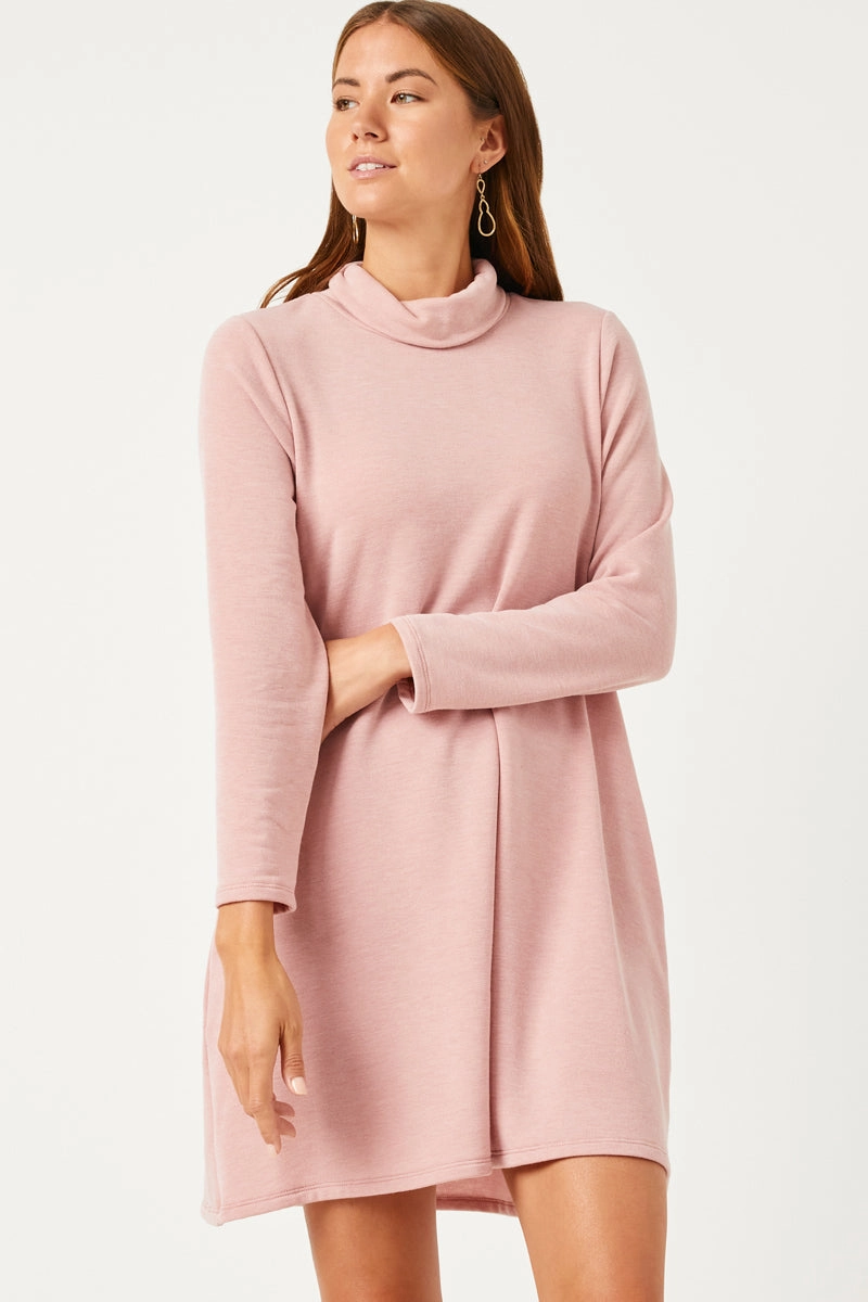 Vibe Choice Smile Feel Turtleneck Long Sleeve Brushed Knit Shift Dress