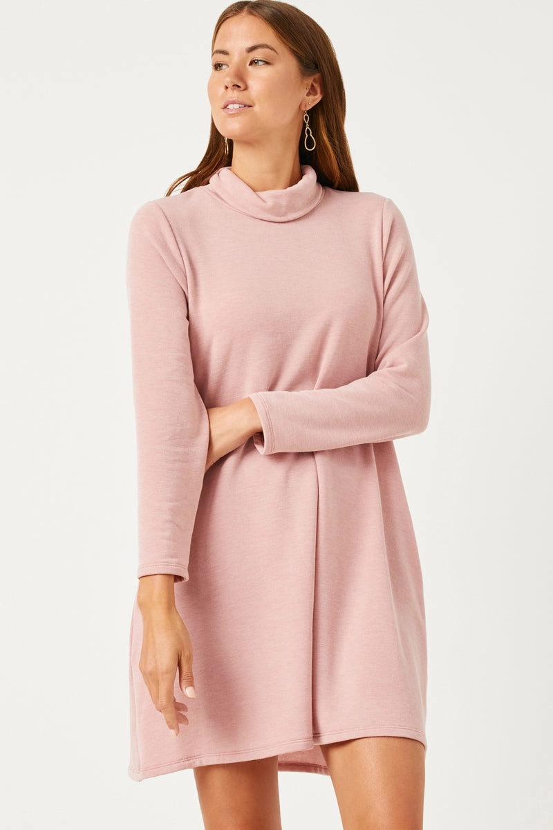 Understated Glam Turtleneck Long Sleeve Brushed Knit Shift Dress