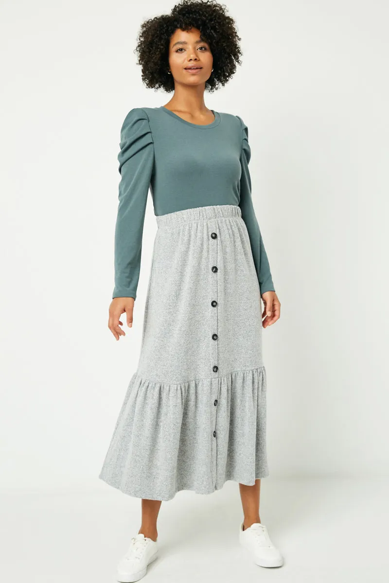 Linen blend All Day Comfort Brushed Knit Button Down Skirt
