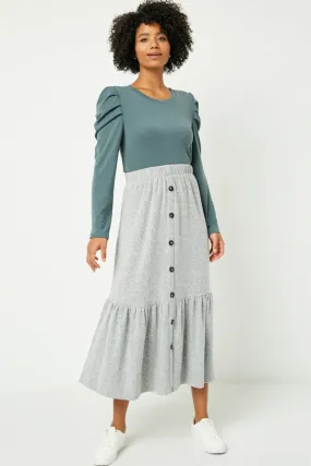 Linen blend All Day Comfort Brushed Knit Button Down Skirt