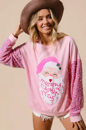 Modern Minimal IT1508G-33 | VELVET SEQUIN SANTA WASHED CHRISTMAS PULLOVER