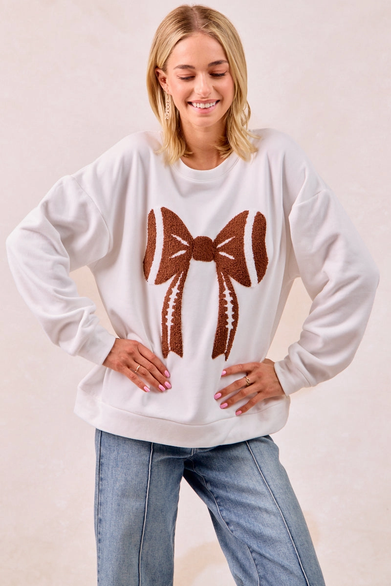 IT1508K-68 | GAMEDAY THEME RIBBON FOOTBALL PATCHED TOP Trendy Must Have