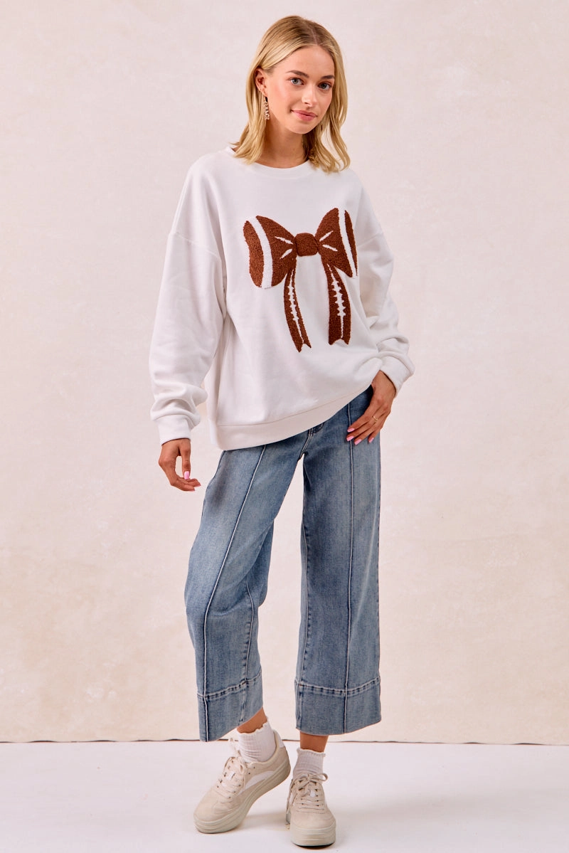 IT1508K-68 | GAMEDAY THEME RIBBON FOOTBALL PATCHED TOP Soft Touch Fabric