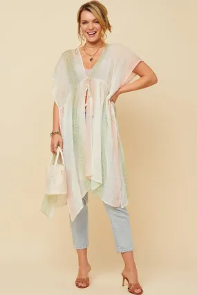 Ombre Printed Embossed Chiffon Flowy Kimono City Ready Airy Cloth