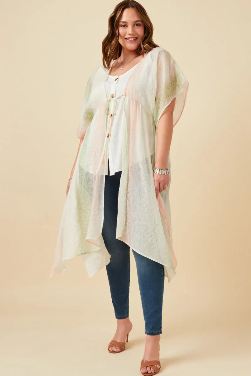 Refined Casual Cool Season Ombre Printed Embossed Chiffon Flowy Kimono