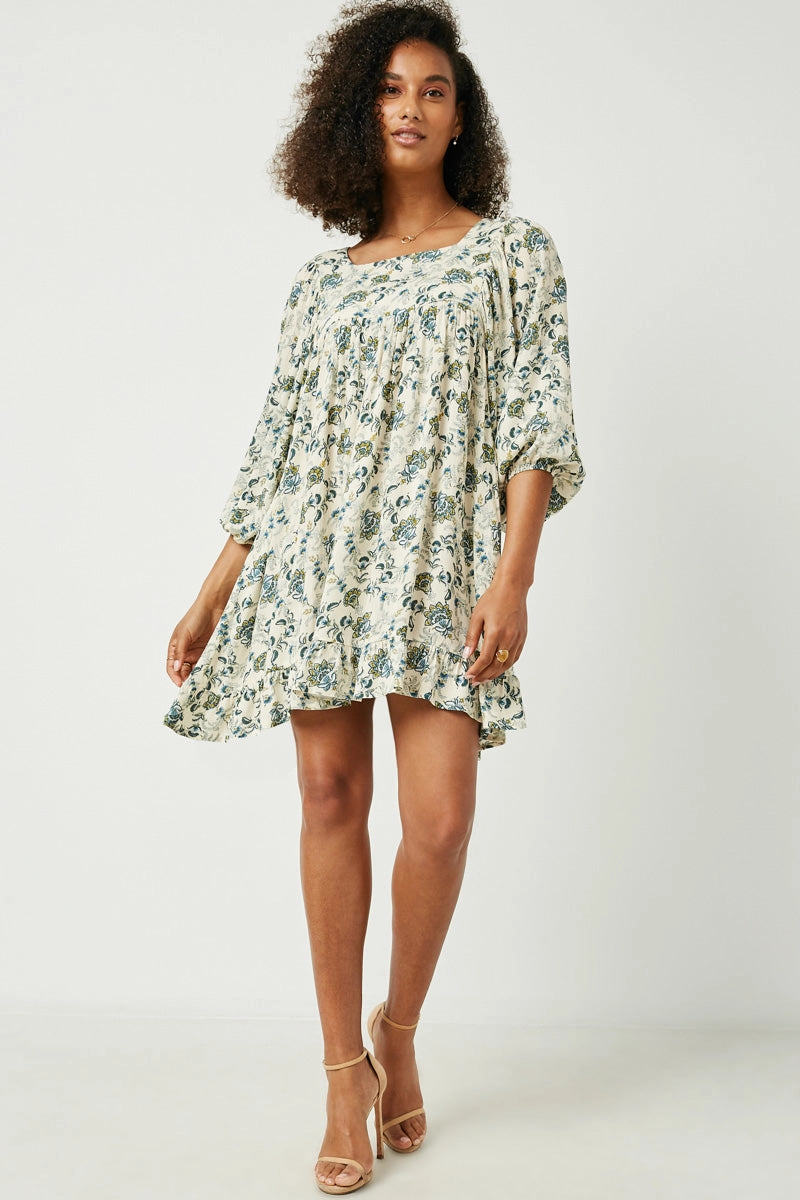 Daily Go Peace Glow Balloon Sleeve Ruffle Hem Tunic Dress