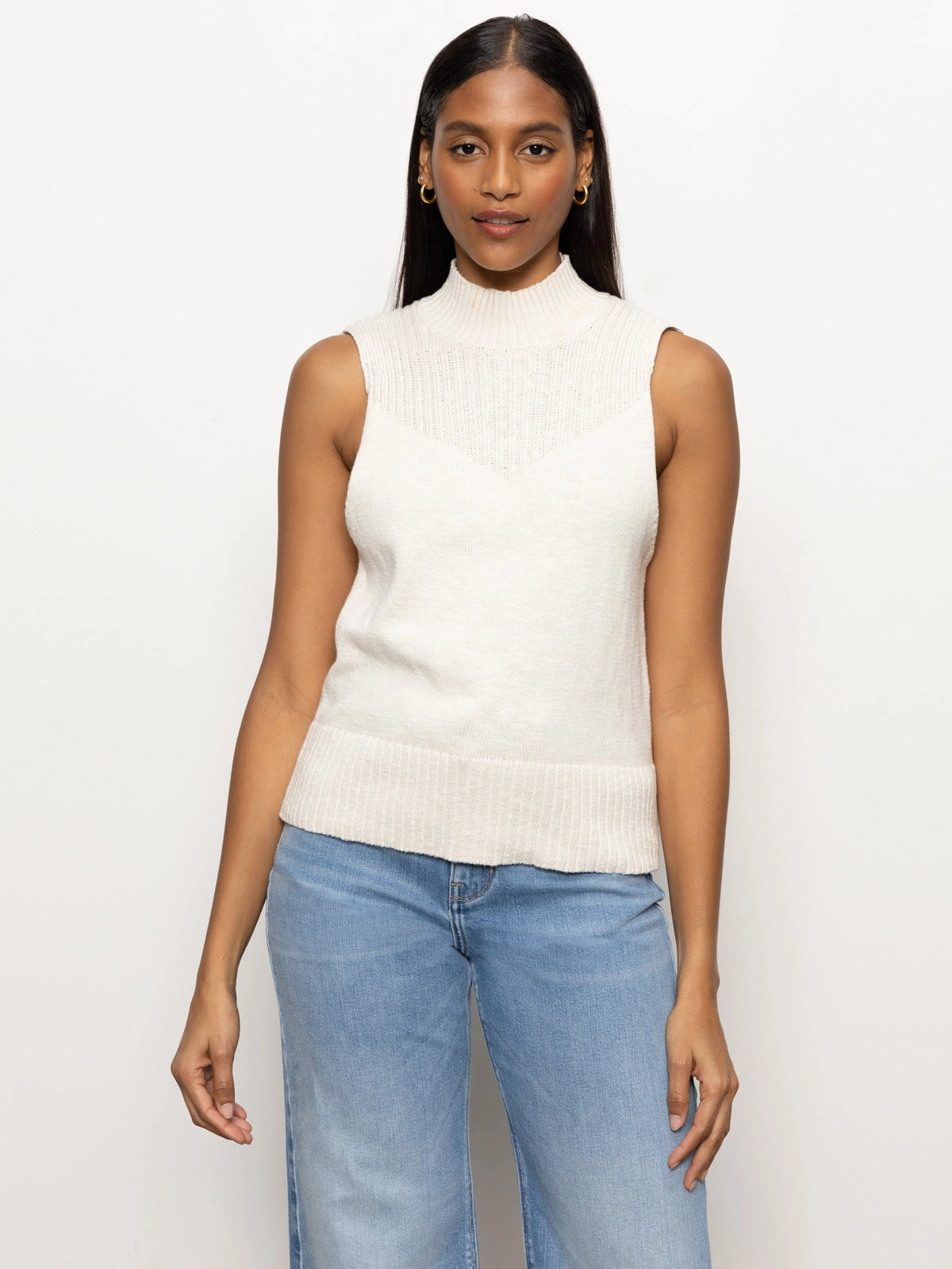 Unique Knit Rib Detail Mock Tank Light Oat