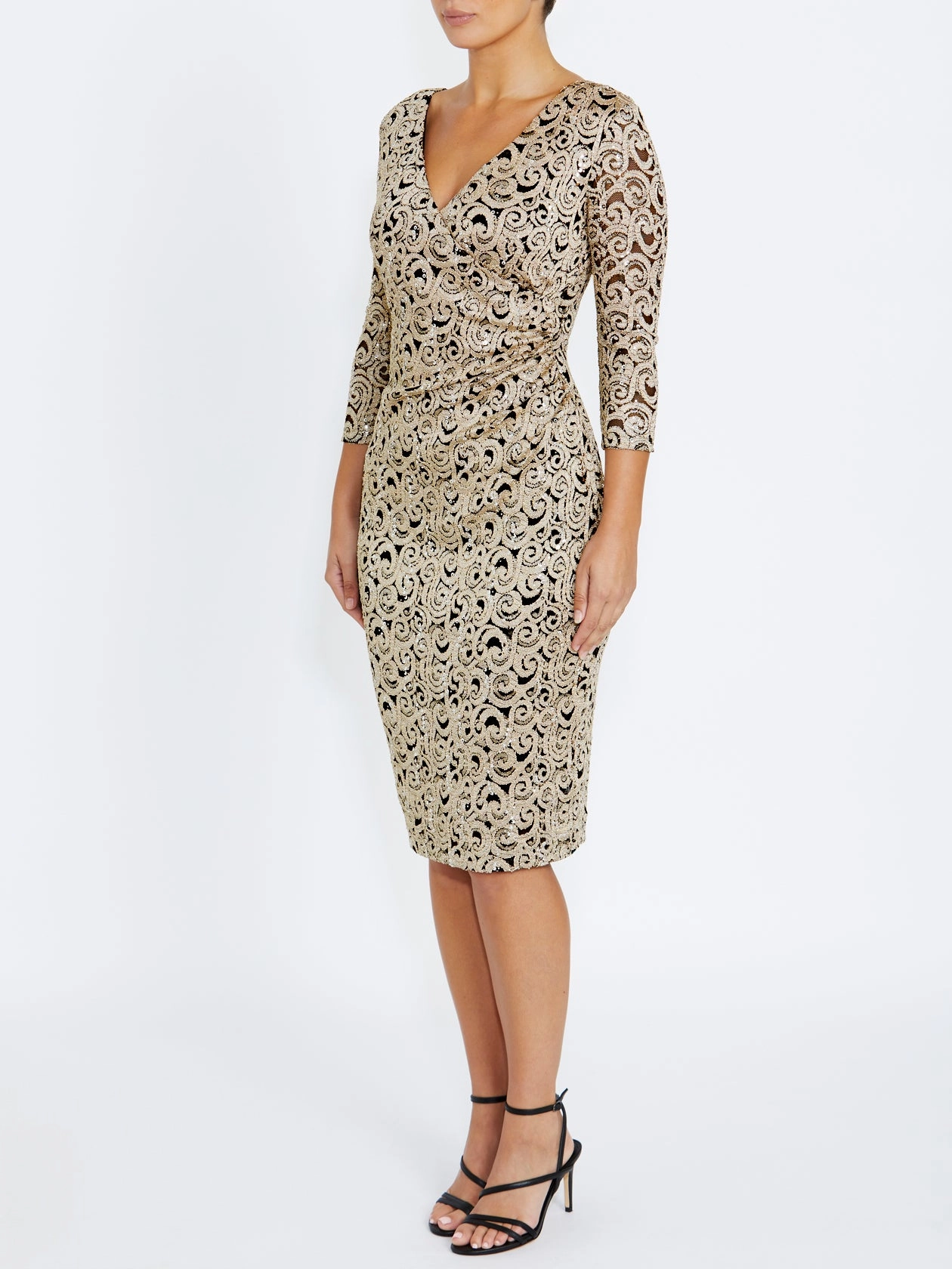 Unique Sets Aurelia Black and Gold Stretch Lace Dress