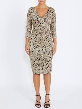 Aurelia Black and Gold Stretch Lace Dress Weekend Style