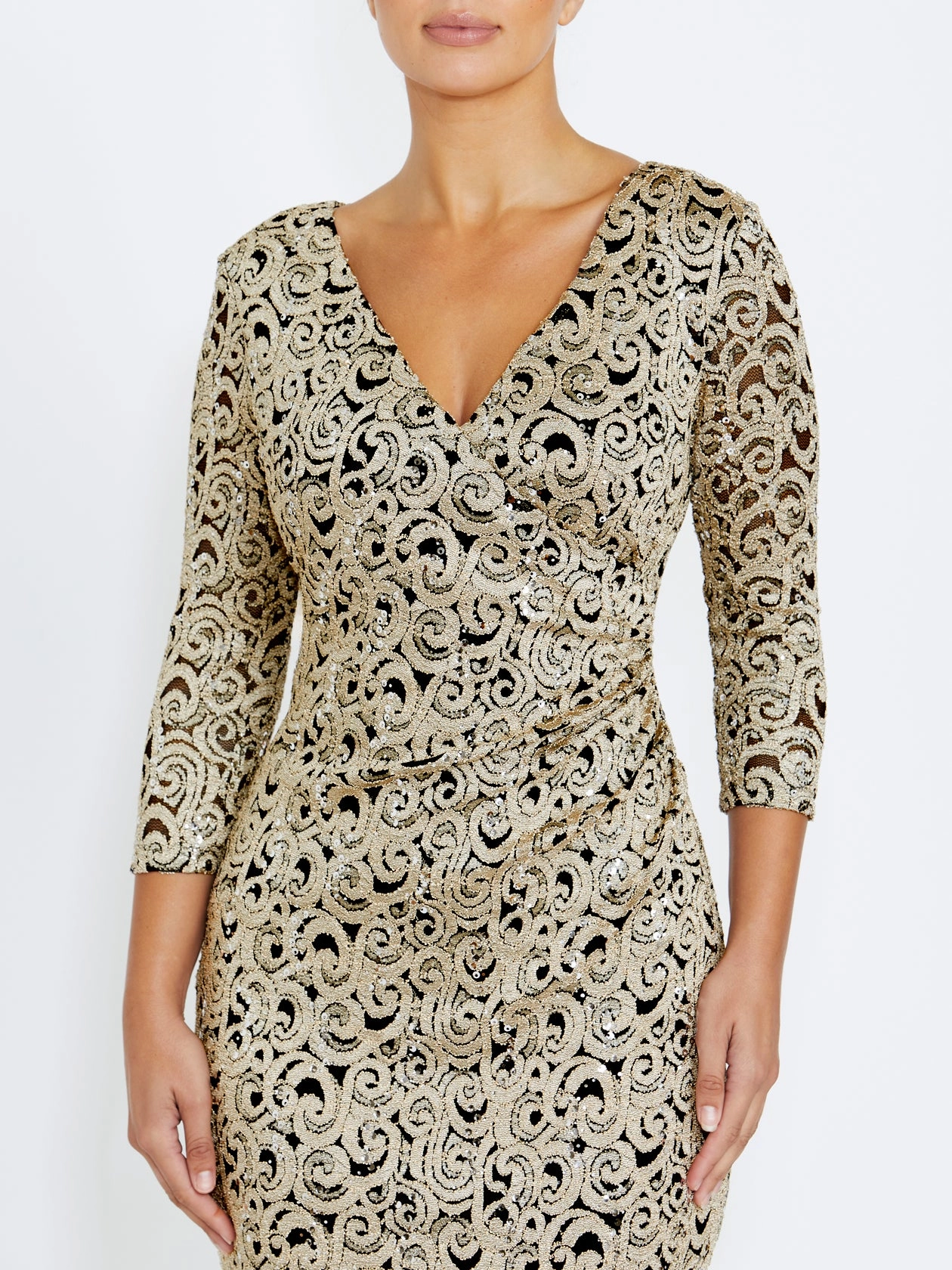 Unique Sets Aurelia Black and Gold Stretch Lace Dress