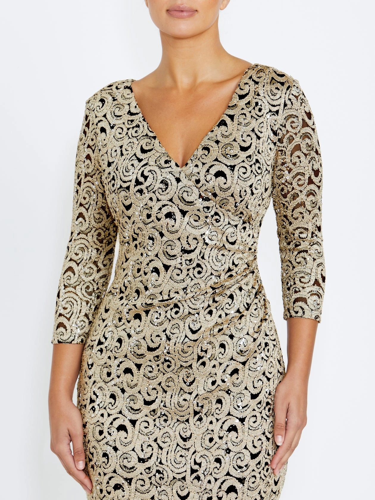 Unique Sets Aurelia Black and Gold Stretch Lace Dress