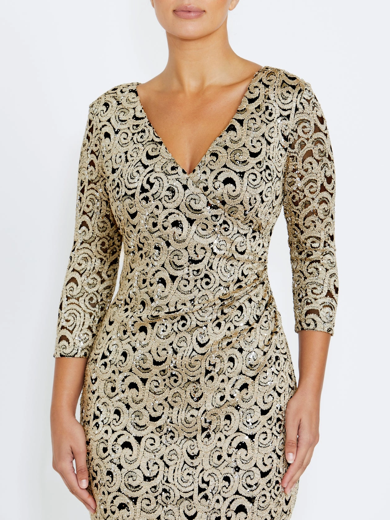 Unique Sets Aurelia Black and Gold Stretch Lace Dress