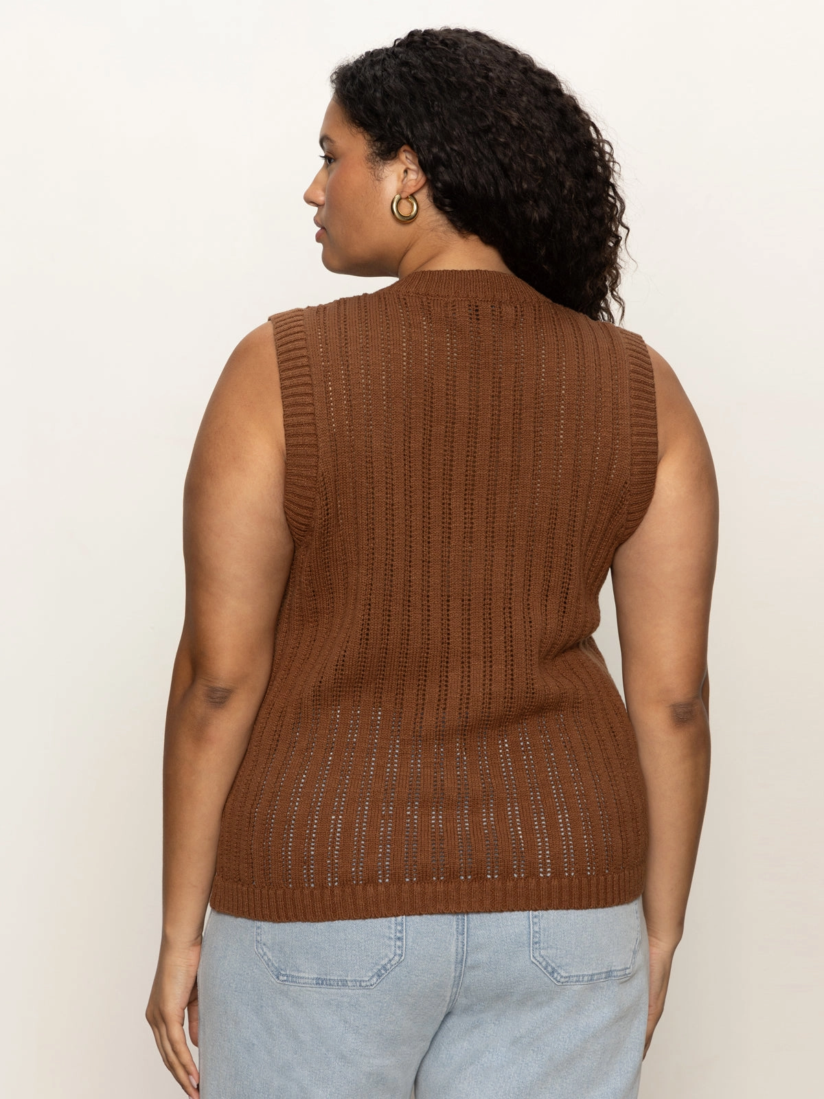 Unique Style Pointelle Shell Sweater Sepia Extended Sizing
