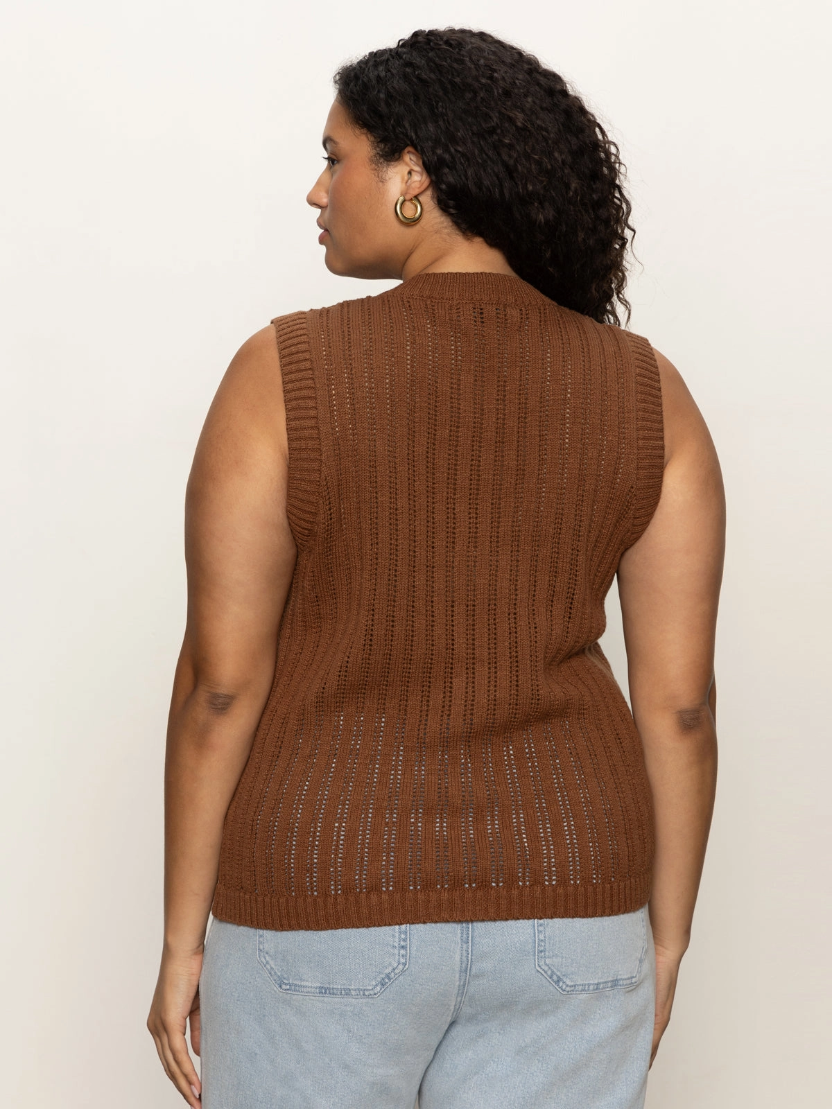 Unique Style Pointelle Shell Sweater Sepia Extended Sizing